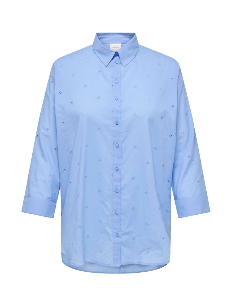 ONLY Curve Blue Embroidered 100% Cotton Long Sleeve Loose Shirt - Image 5 of 6