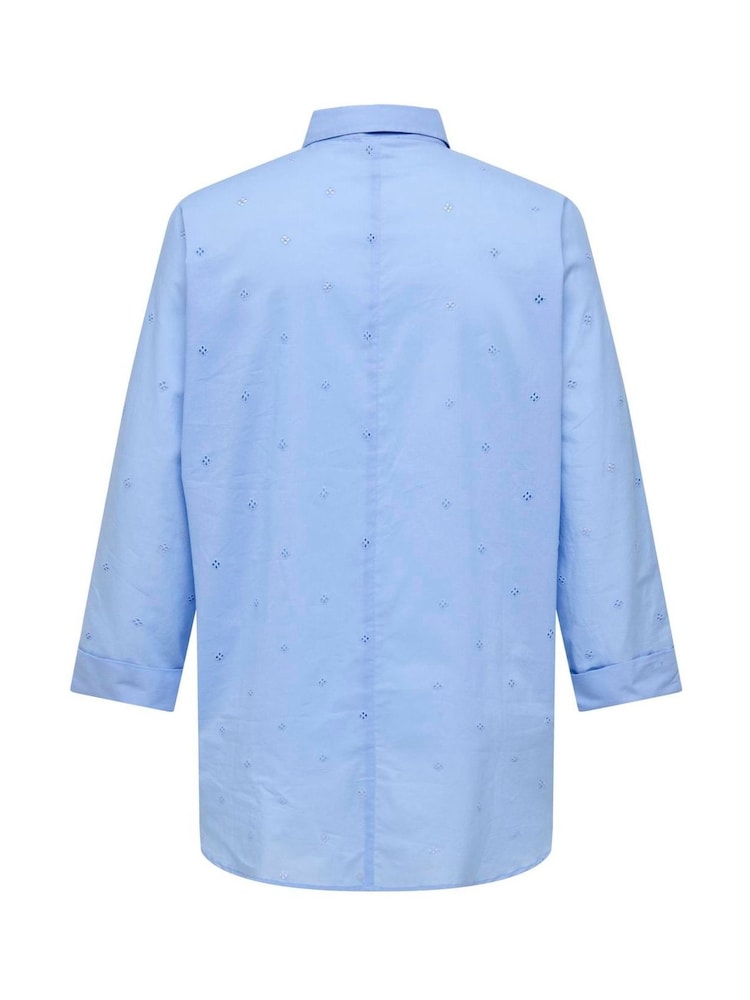 ONLY Curve Blue Embroidered 100% Cotton Long Sleeve Loose Shirt - Image 6 of 6