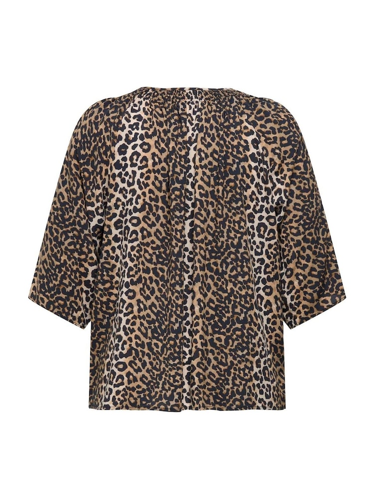 ONLY Curve Brown Leopard Print V-Neck 3/4 Sleeve T-Shirt - Image 6 of 6