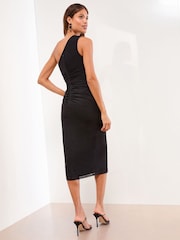 Lipsy Black Petite One Shoulder Sleeveless Embellished Trim Mesh Bodycon Midi Dress - Image 4 of 4
