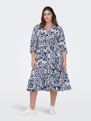 ONLY Curve Blue 3/4 Sleeve Smock Dress - Image 1 of 7