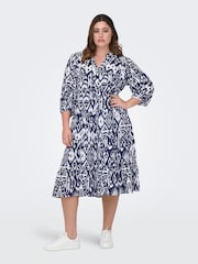 ONLY Curve Blue 3/4 Sleeve Smock Dress - Image 2 of 7