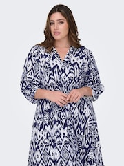 ONLY Curve Blue 3/4 Sleeve Smock Dress - Image 4 of 7