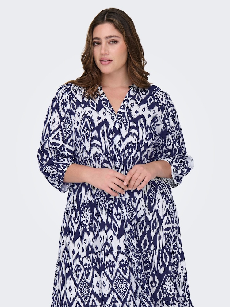 ONLY Curve Blue 3/4 Sleeve Smock Dress - Image 4 of 7