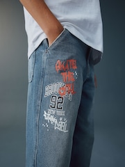 Varsity All-Over Print Mid Blue Denim Wide Fit Authentic Jeans (3-16yrs) - Image 5 of 9