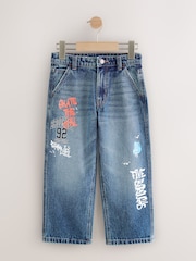 Varsity All-Over Print Mid Blue Denim Wide Fit Authentic Jeans (3-16yrs) - Image 6 of 9
