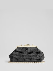 LK Bennett Black Small Alexa Paper Oloid Clasp Frame Clutch Bag - Image 1 of 3