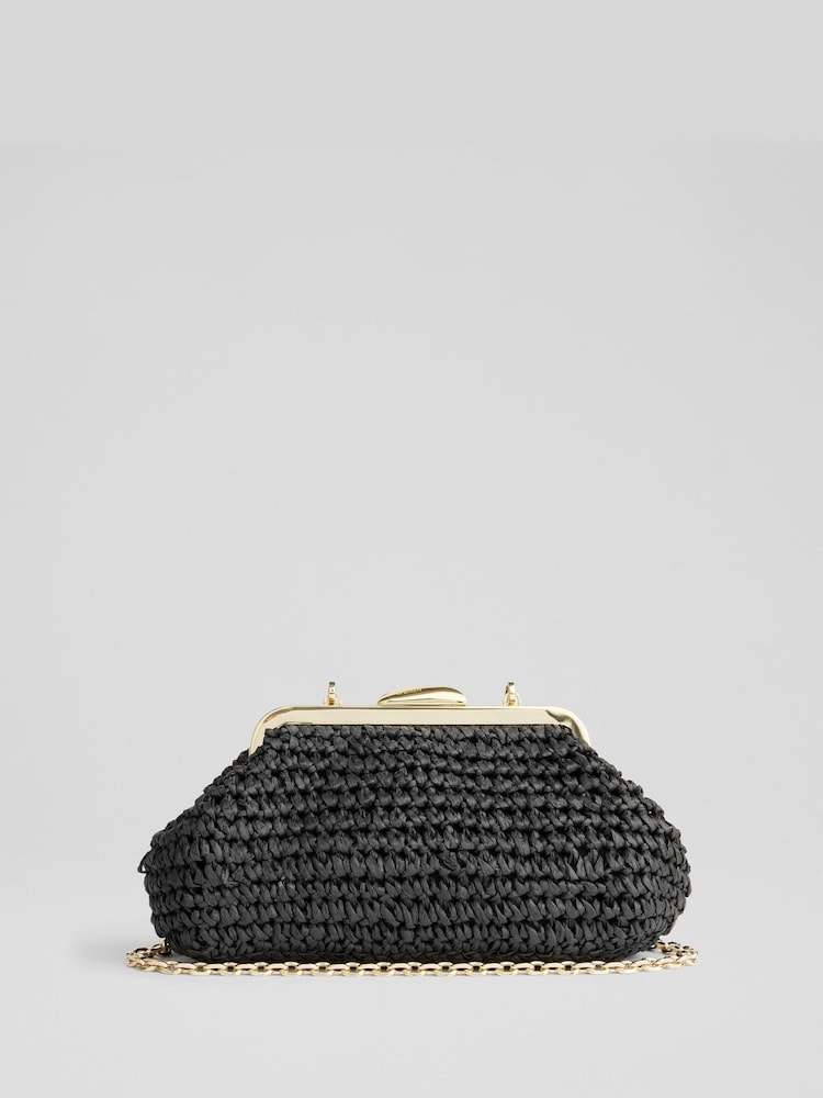 LK Bennett Black Small Alexa Paper Oloid Clasp Frame Clutch Bag - Image 1 of 3