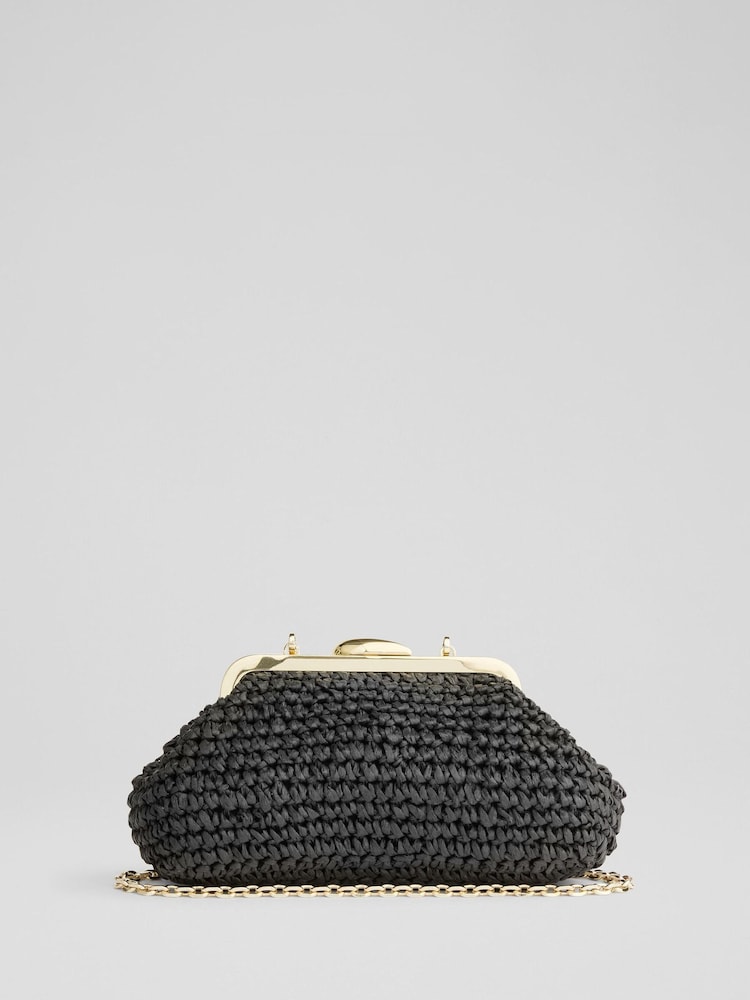 LK Bennett Black Small Alexa Paper Oloid Clasp Frame Clutch Bag - Image 2 of 3