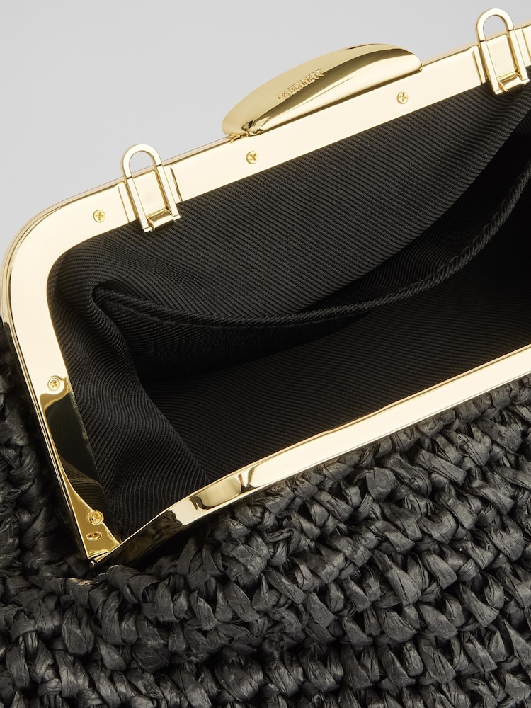 LK Bennett Black Small Alexa Paper Oloid Clasp Frame Clutch Bag - Image 3 of 3