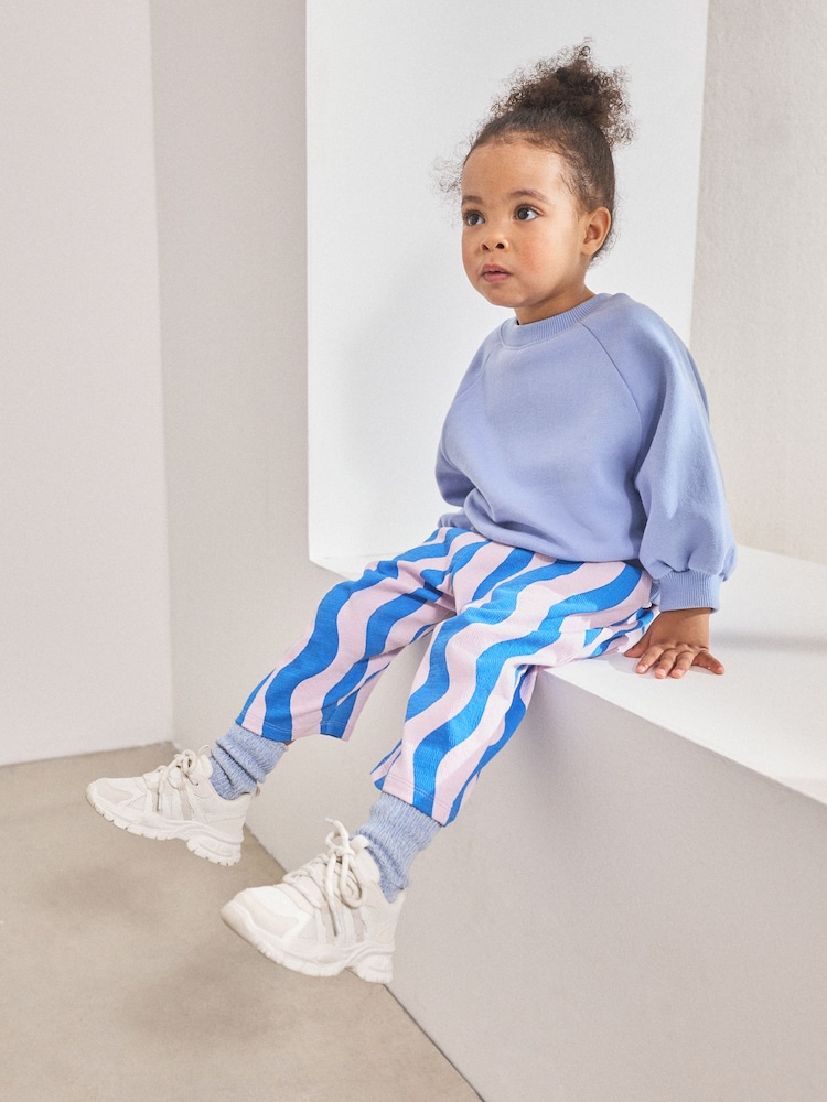 Blue/Lilac Wave Stripe Textured Barrel Leg Trousers (3mths-7yrs) - Image 2 of 8