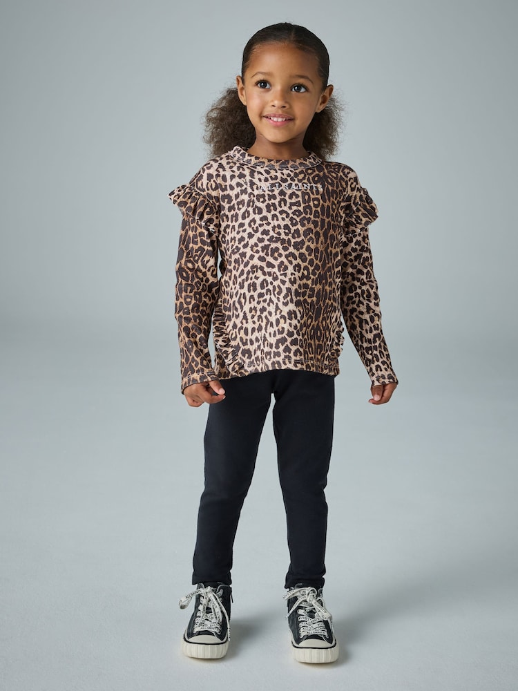 smALLSAINTS Leopard Frill Long Sleeve T-Shirt and Legging Younger Girls Set - Image 1 of 10