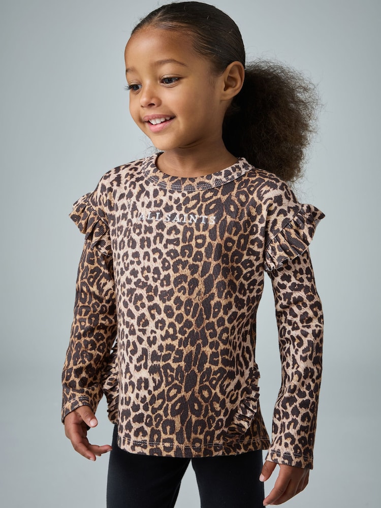 smALLSAINTS Leopard Frill Long Sleeve T-Shirt and Legging Younger Girls Set - Image 2 of 10