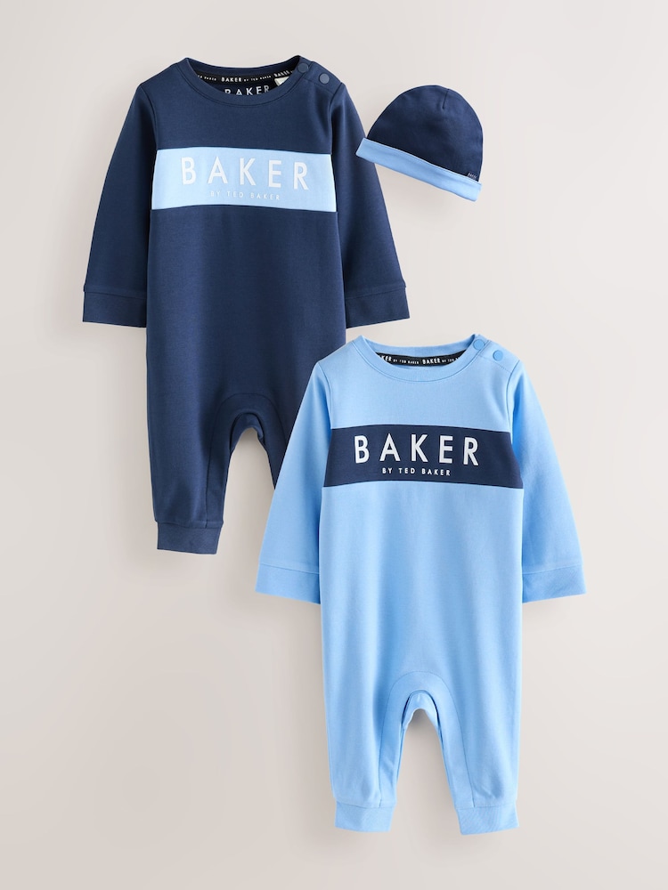 Baker by Ted Baker Blue Romper and Reversible Hat Set 2 Pack - Image 1 of 9