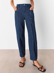 Whistles Blue 100% Cotton Pinstripe Barrel Leg Jeans - Image 1 of 5