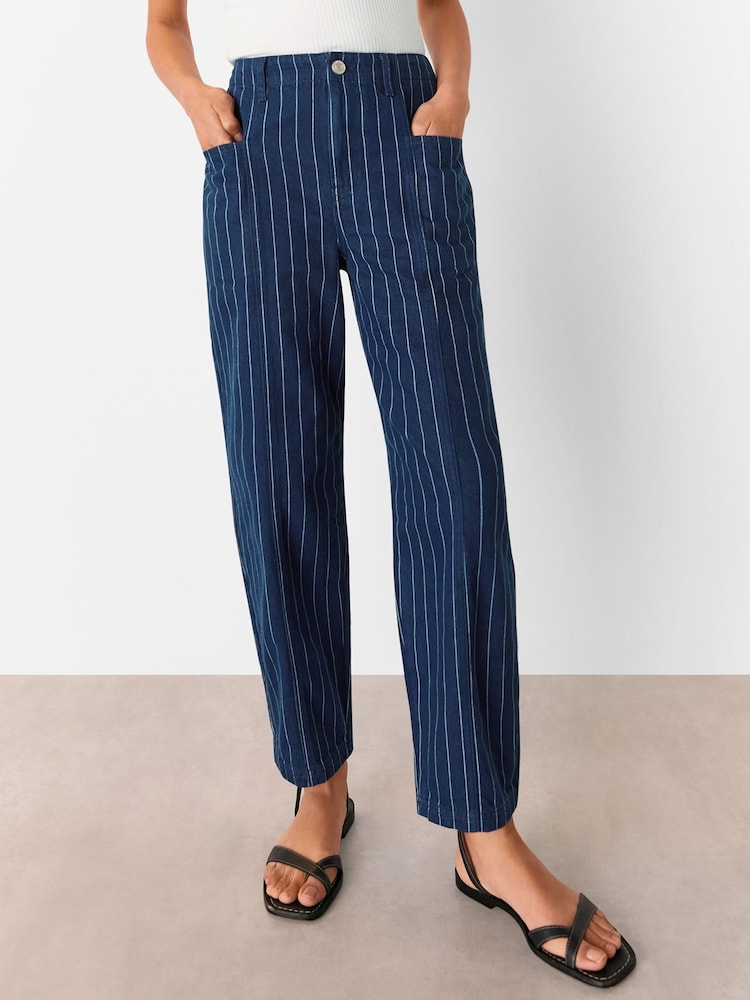 Whistles Blue 100% Cotton Pinstripe Barrel Leg Jeans - Image 1 of 5