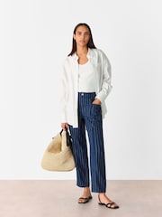 Whistles Blue 100% Cotton Pinstripe Barrel Leg Jeans - Image 3 of 5
