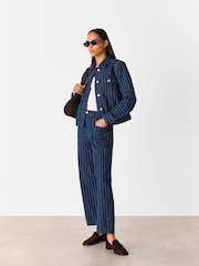 Whistles Blue 100% Cotton Pinstripe Barrel Leg Jeans - Image 4 of 5