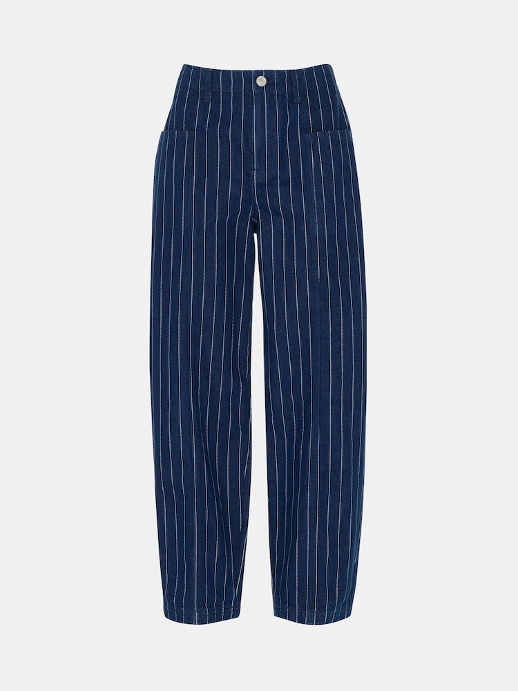 Whistles Blue 100% Cotton Pinstripe Barrel Leg Jeans - Image 5 of 5
