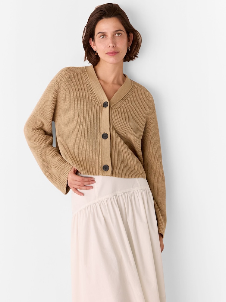 Whistles Brown Nala 100% Cotton Cardigan - Image 1 of 5