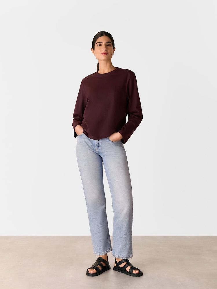 Whistles Red 100% Cotton Relaxed Long Sleeve T-Shirt - Image 3 of 5