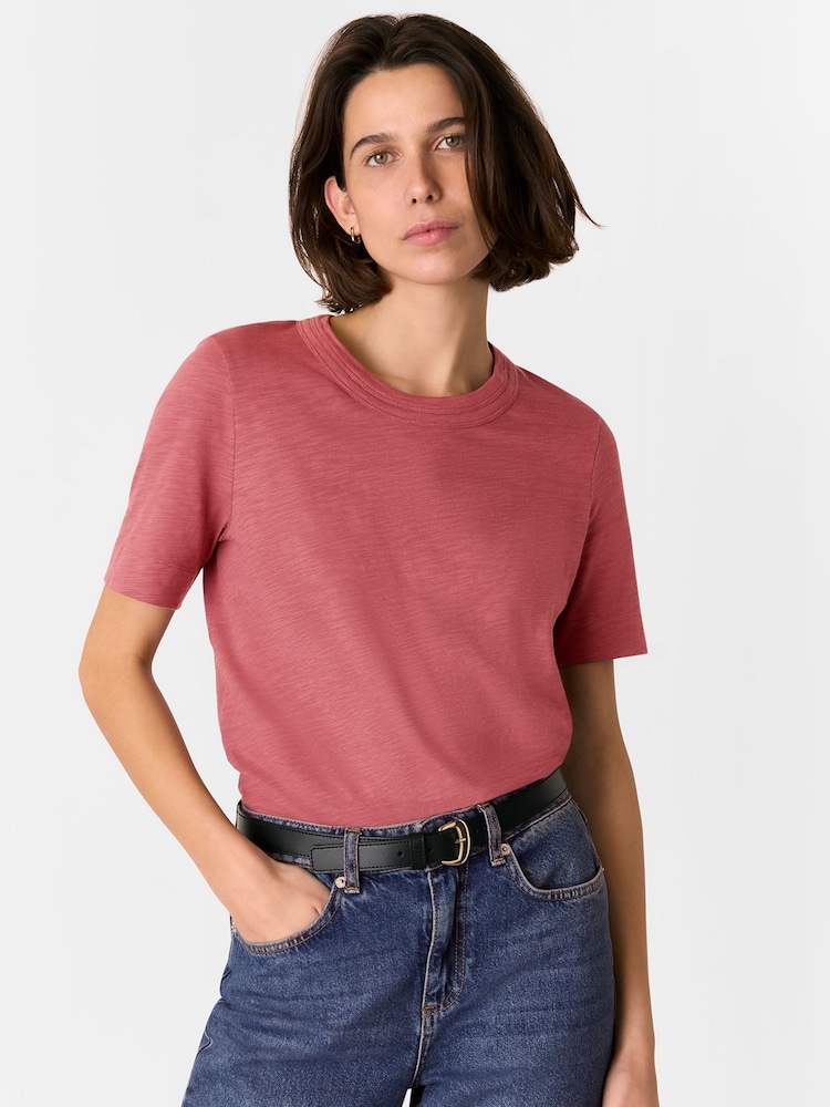 Whistles Pink 100% Cotton Rosa Double Trim T-Shirt - Image 1 of 5