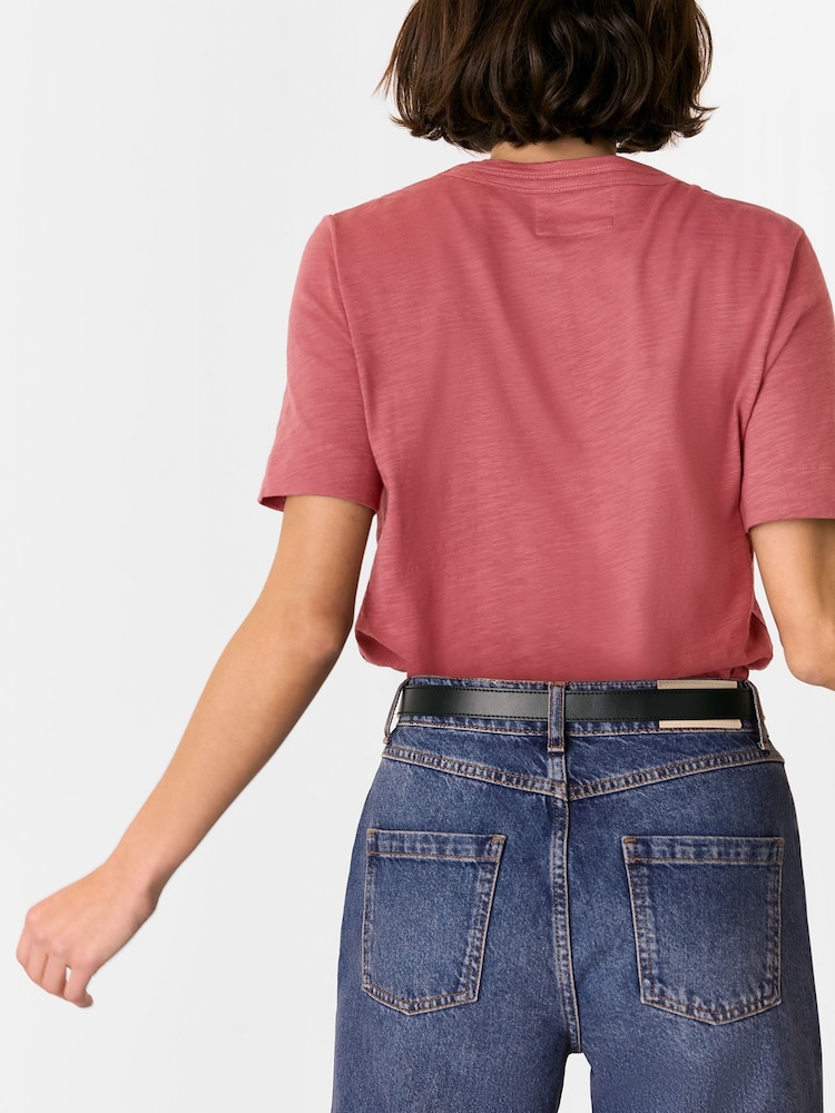 Whistles Pink 100% Cotton Rosa Double Trim T-Shirt - Image 2 of 5