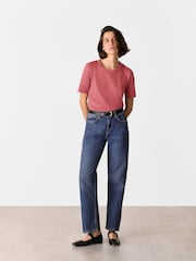 Whistles Pink 100% Cotton Rosa Double Trim T-Shirt - Image 3 of 5
