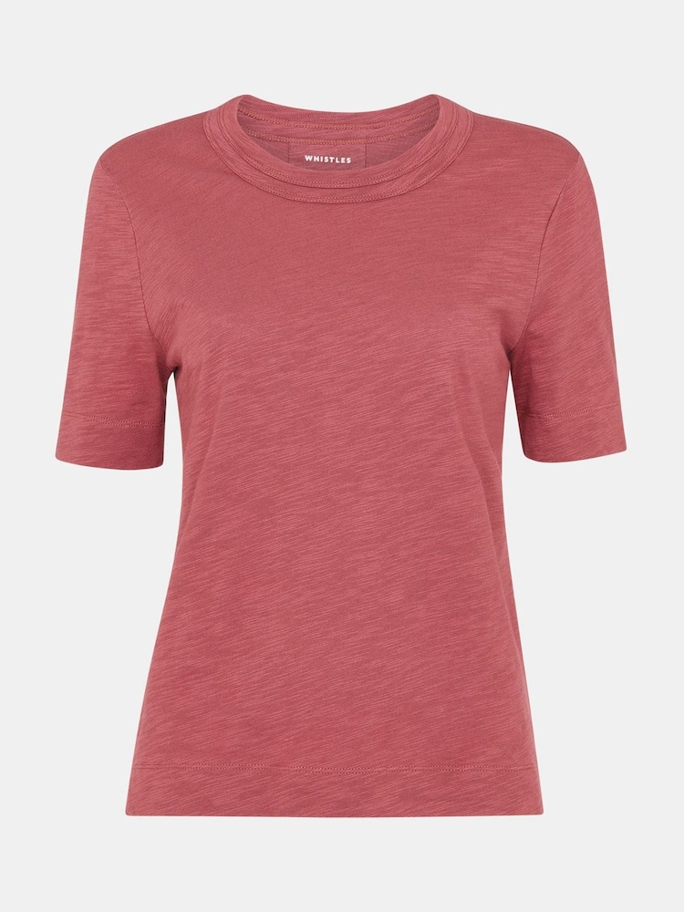 Whistles Pink 100% Cotton Rosa Double Trim T-Shirt - Image 5 of 5