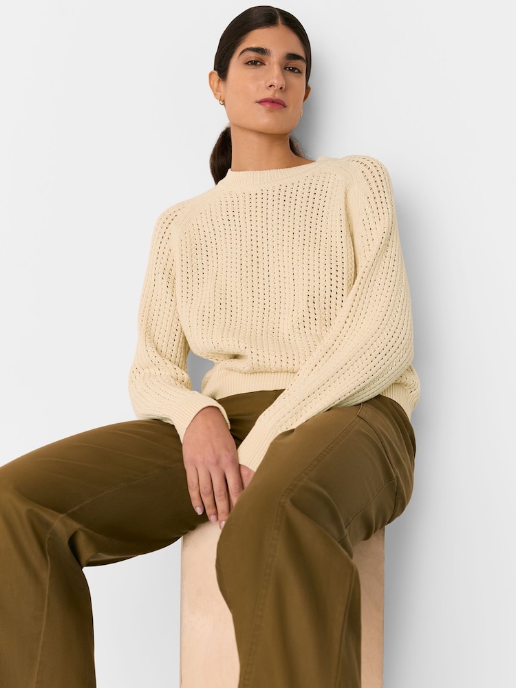 Whistles White 100% Cotton Pointelle Crew Neck Knit Jumper - Image 1 of 5