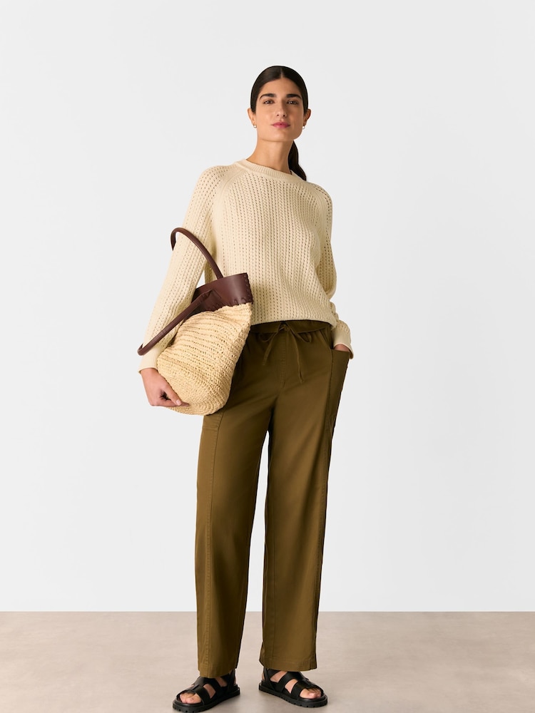 Whistles White 100% Cotton Pointelle Crew Neck Knit Jumper - Image 3 of 5