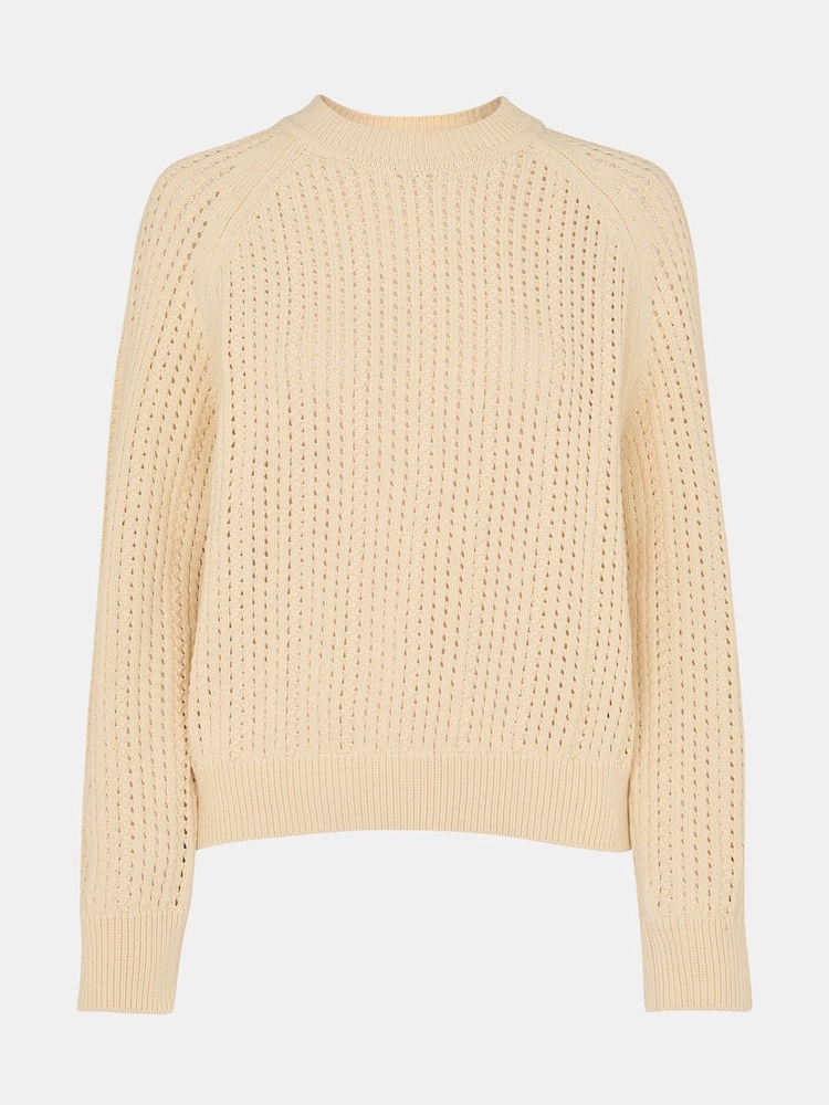 Whistles White 100% Cotton Pointelle Crew Neck Knit Jumper - Image 5 of 5