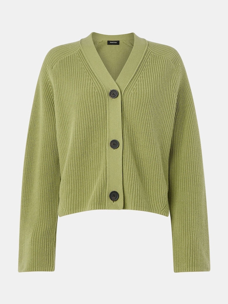 Whistles Green Nala 100% Cotton Cardigan - Image 5 of 5