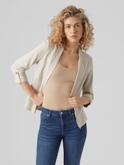 VERO MODA Beige Linen Blend 3/4 Sleeve Jacket - Image 1 of 5