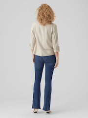 VERO MODA Beige Linen Blend 3/4 Sleeve Jacket - Image 2 of 5
