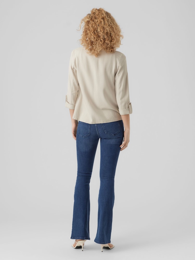 VERO MODA Beige Linen Blend 3/4 Sleeve Jacket - Image 2 of 5