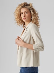 VERO MODA Beige Linen Blend 3/4 Sleeve Jacket - Image 3 of 5