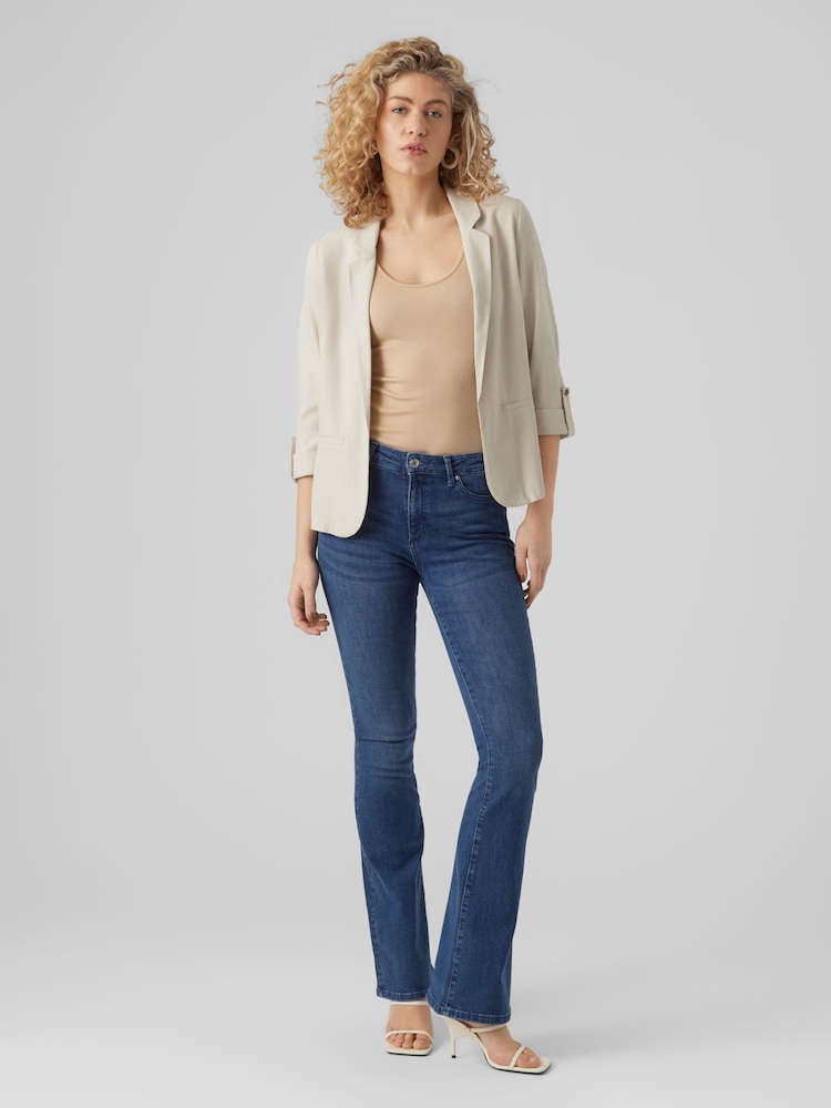 VERO MODA Beige Linen Blend 3/4 Sleeve Jacket - Image 4 of 5
