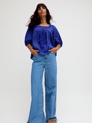 Hellblau - Raffya Alice V-Neck Embroidered Blouse - Bild 3 von 5