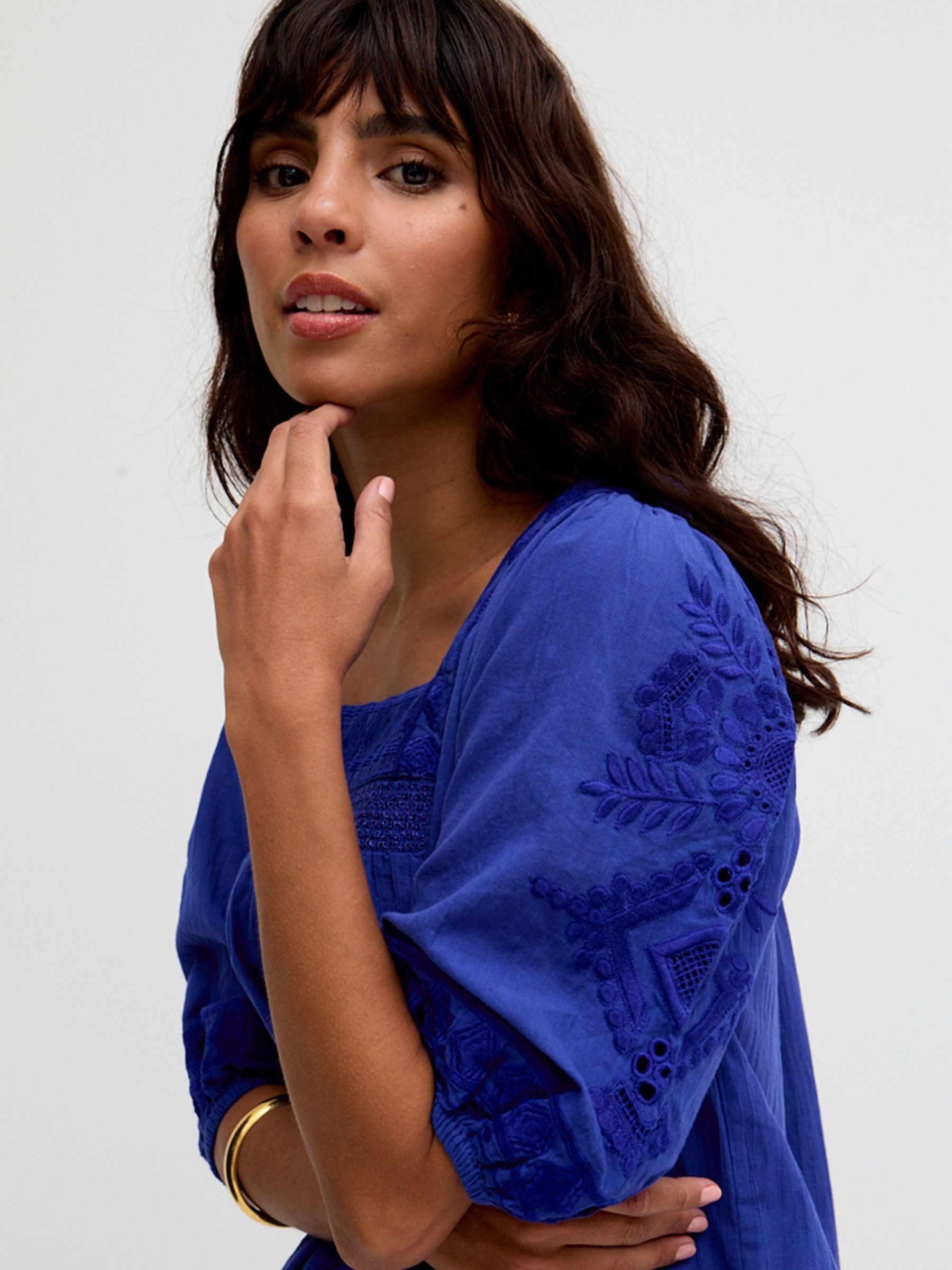 Buy Raffya Light Blue Alice V-Neck Embroidered Blouse from Next USA