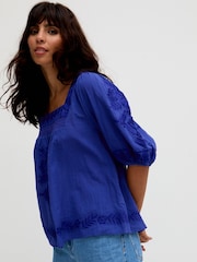 Hellblau - Raffya Alice V-Neck Embroidered Blouse - Bild 5 von 5