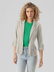 VERO MODA Cream Linen Blend 3/4 Sleeve Jacket - Image 2 of 6