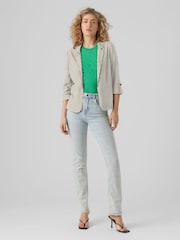 VERO MODA Cream Linen Blend 3/4 Sleeve Jacket - Image 4 of 6