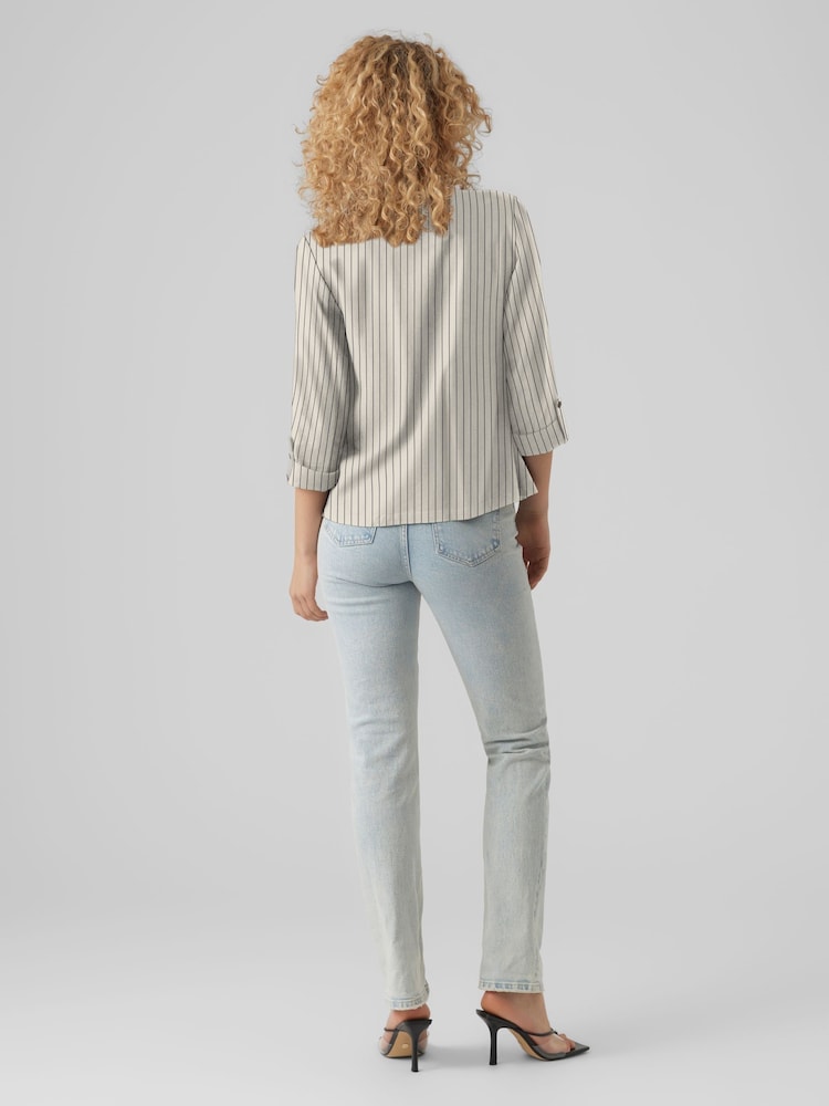 VERO MODA Cream Linen Blend 3/4 Sleeve Jacket - Image 5 of 6