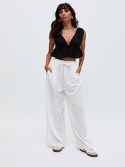 Raffya White Paulina Wide Leg Linen Trousers - Image 1 of 4