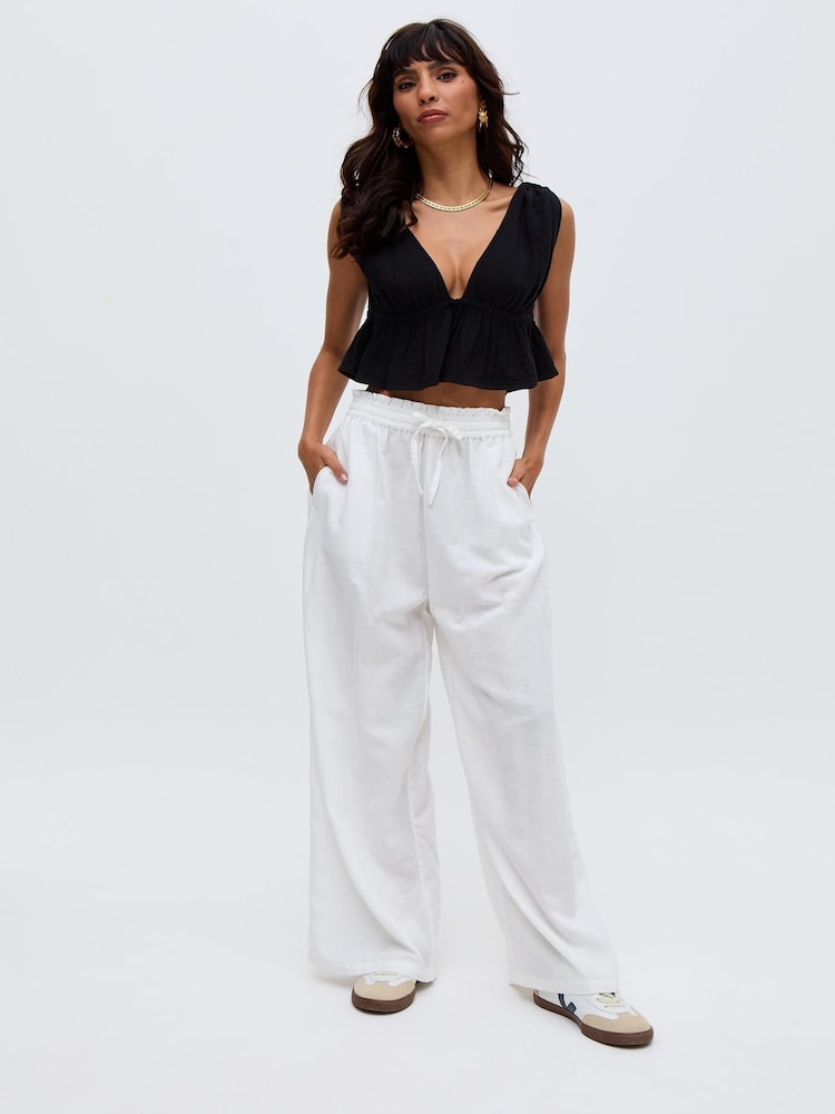 Raffya White Paulina Wide Leg Linen Trousers - Image 1 of 4