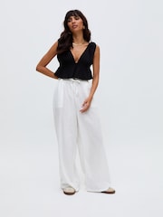 Raffya White Paulina Wide Leg Linen Trousers - Image 3 of 4