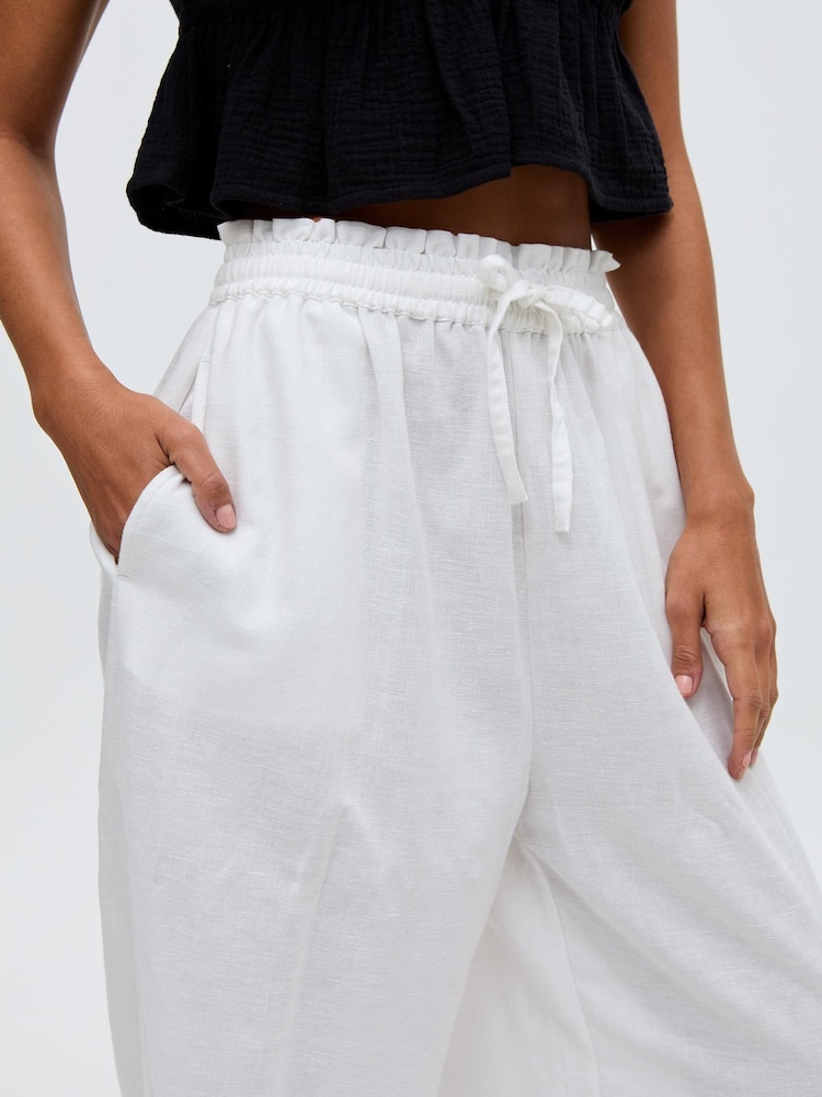 Raffya White Paulina Wide Leg Linen Trousers - Image 4 of 4