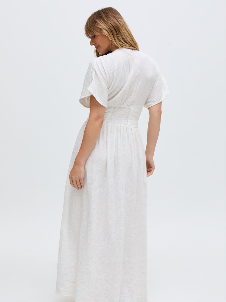 Raffya Sally Ann Embrodied 100% Cotton Dress with Brown Stitching - Image 2 of 7