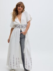 Raffya Sally Ann Embrodied 100% Cotton Dress with Brown Stitching - Image 3 of 7